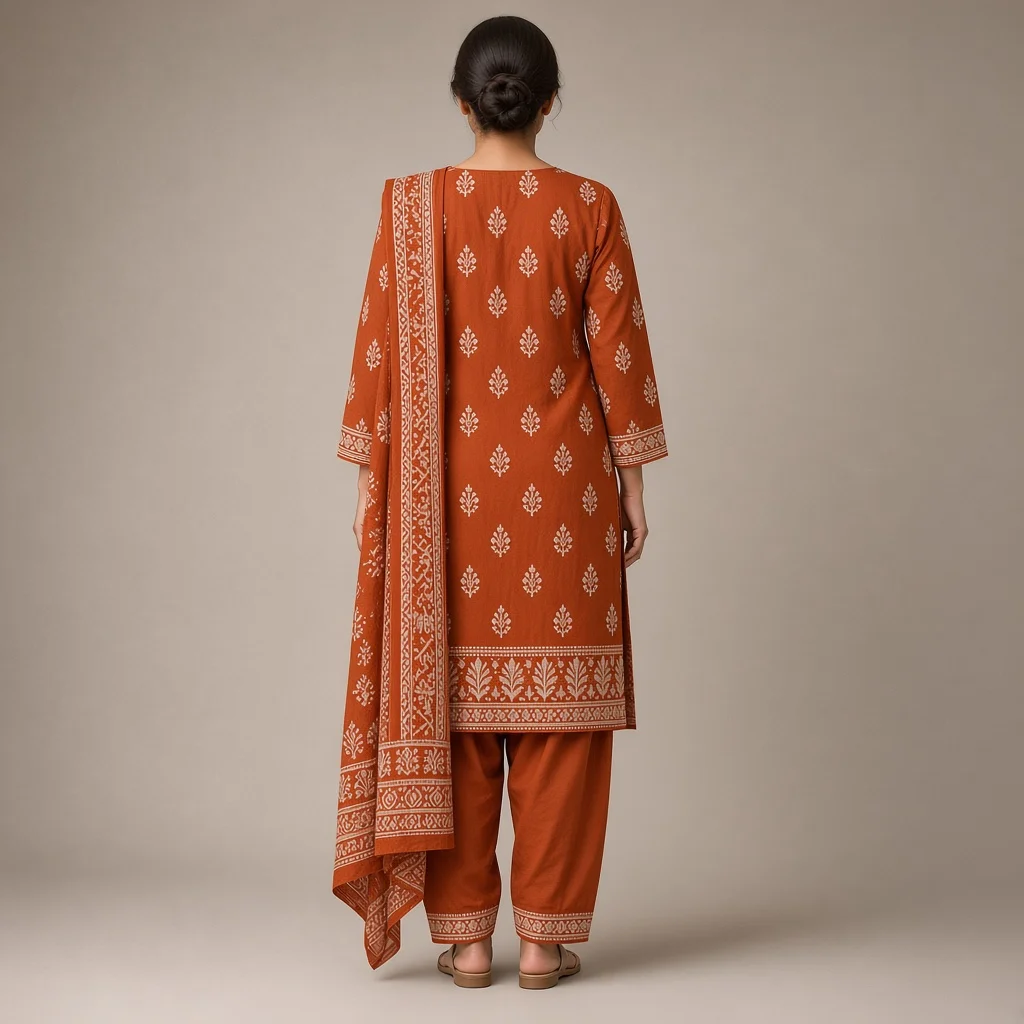 Indigo Block-Print Cotton Suit