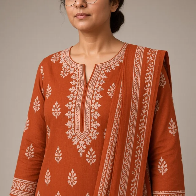 Indigo Block-Print Cotton Suit thumbnail