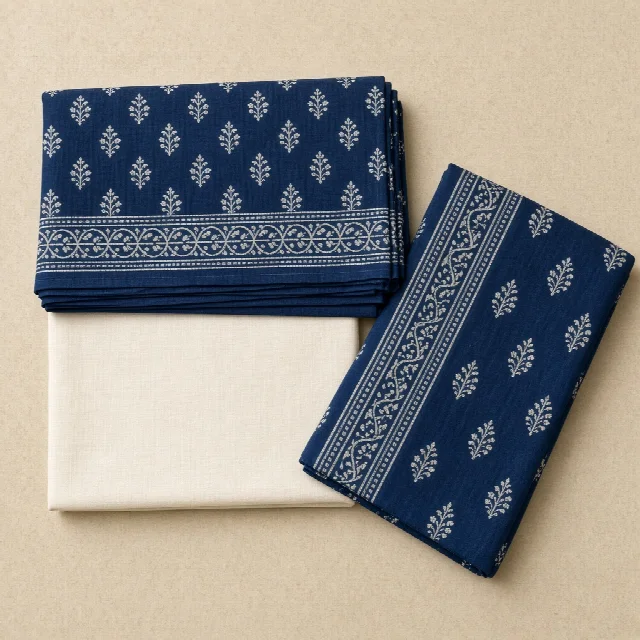 Indigo Block-Print Dress Material