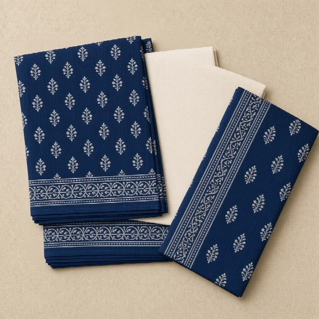 Indigo Block-Print Dress Material