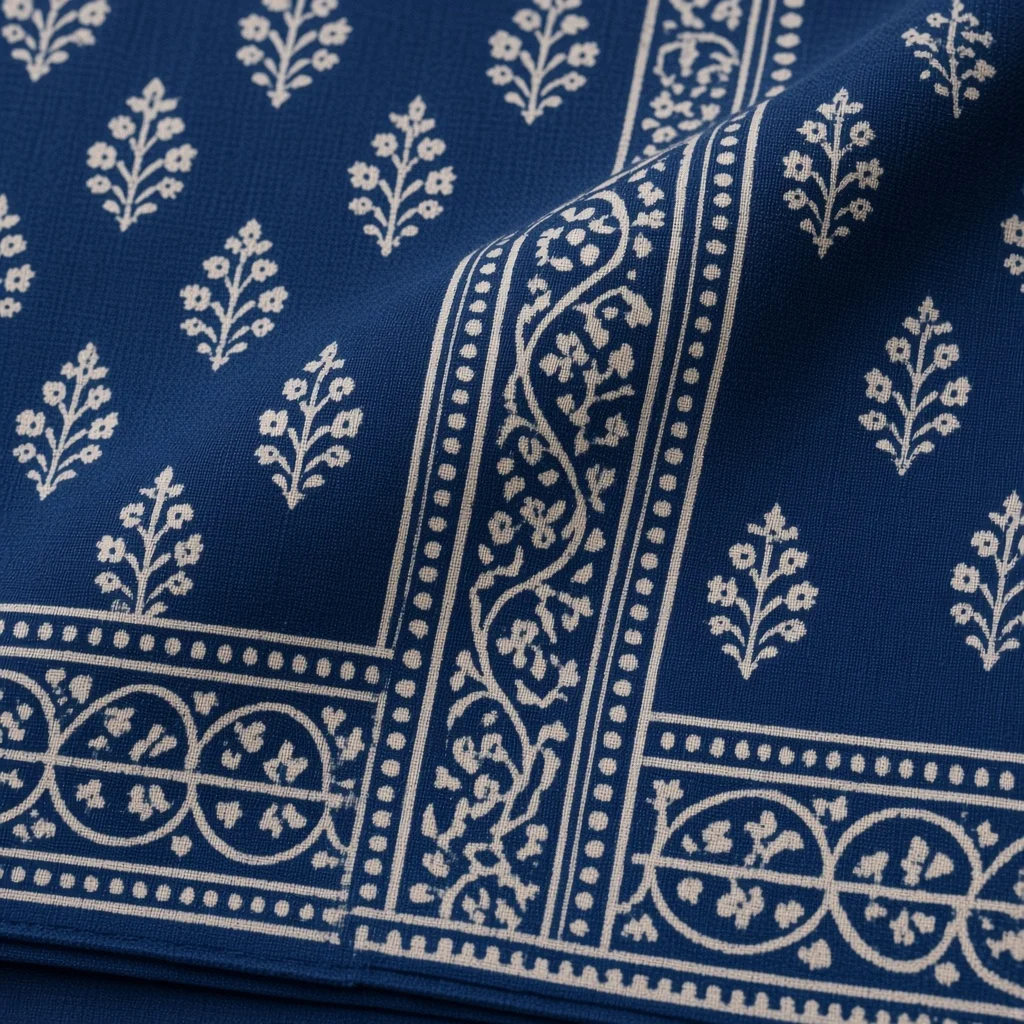 Indigo Block-Print Dress Material