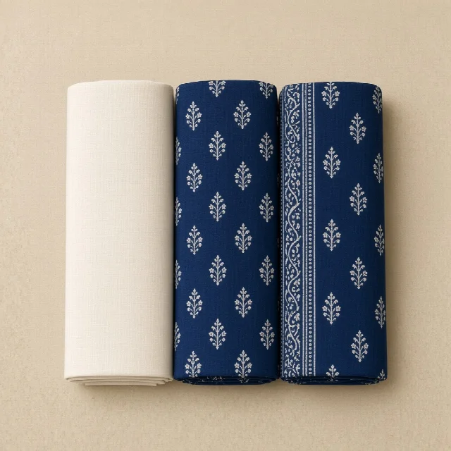 Indigo Block-Print Dress Material