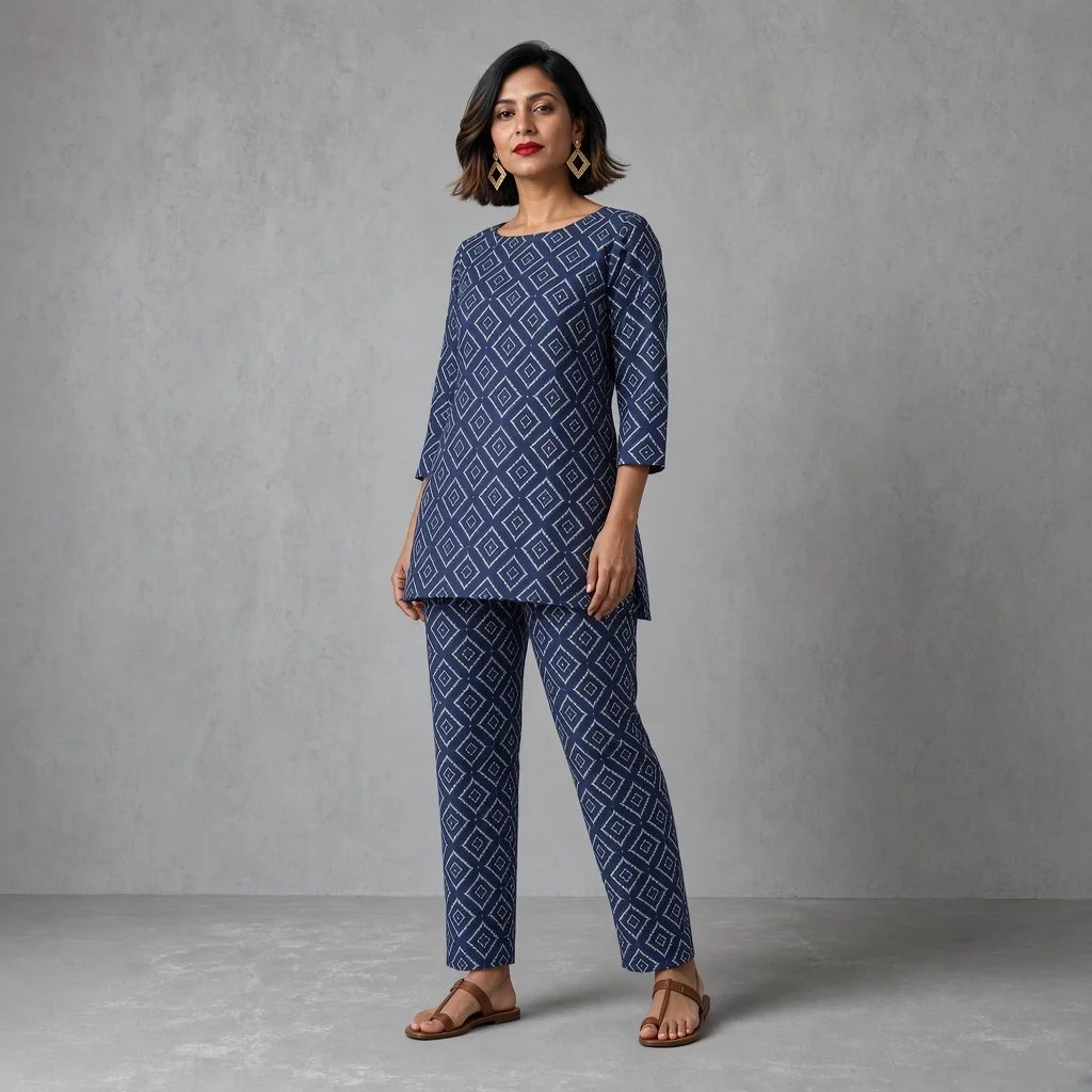 Indigo Geometric Tunic Co-ord Set