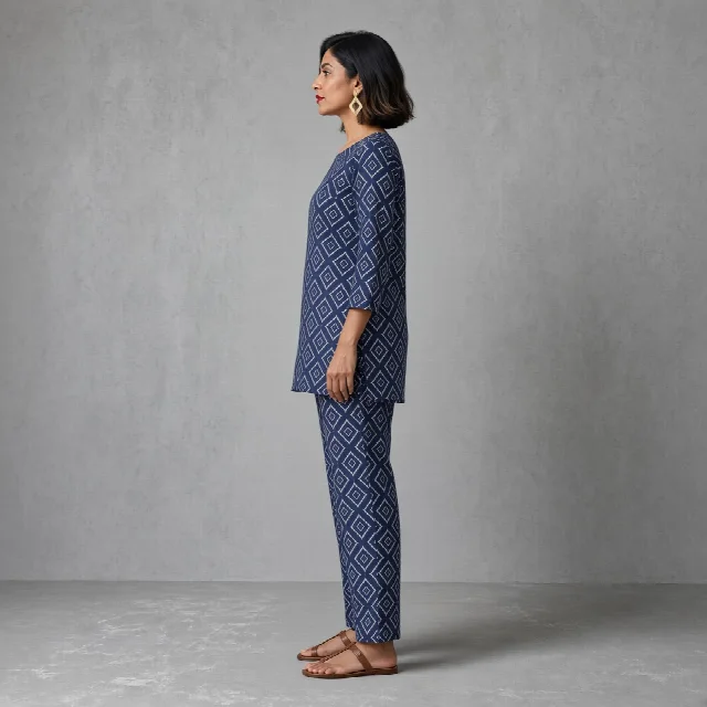 Indigo Geometric Tunic Co-ord Set