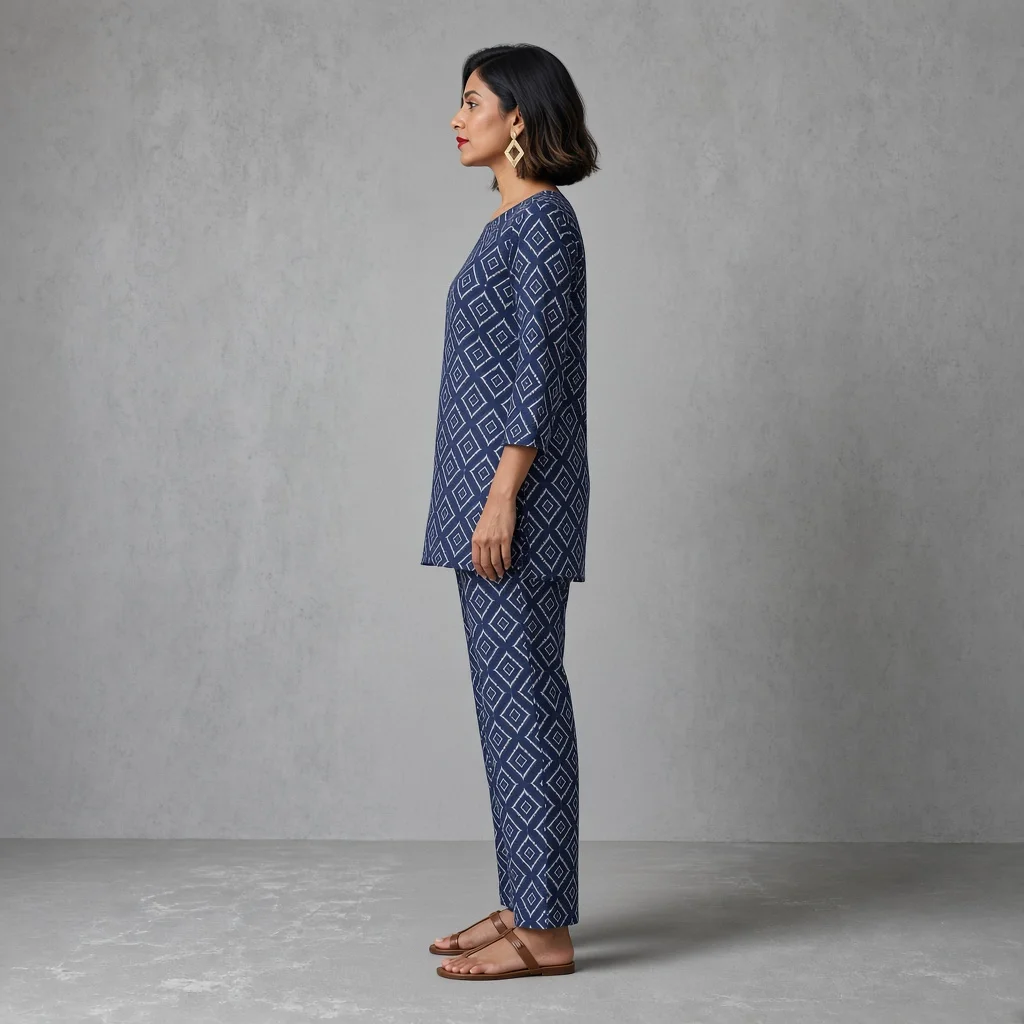 Indigo Geometric Tunic Co-ord Set