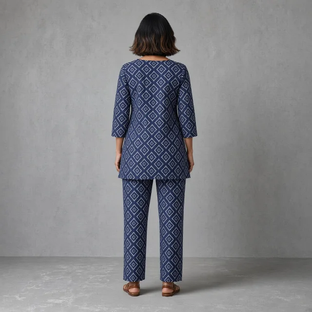 Indigo Geometric Tunic Co-ord Set