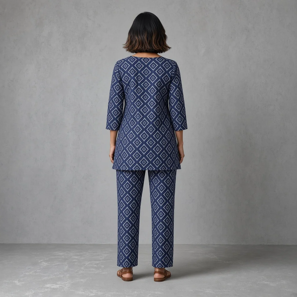 Indigo Geometric Tunic Co-ord Set
