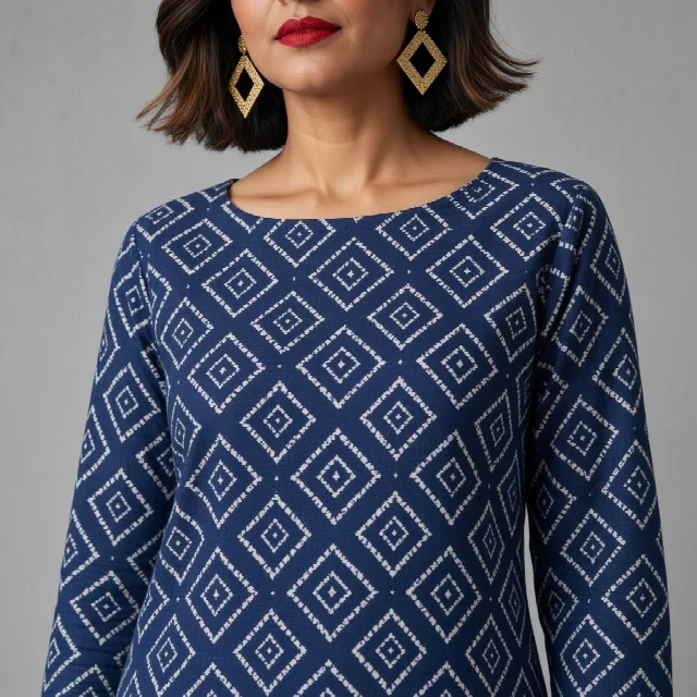 Indigo Geometric Tunic Co-ord Set