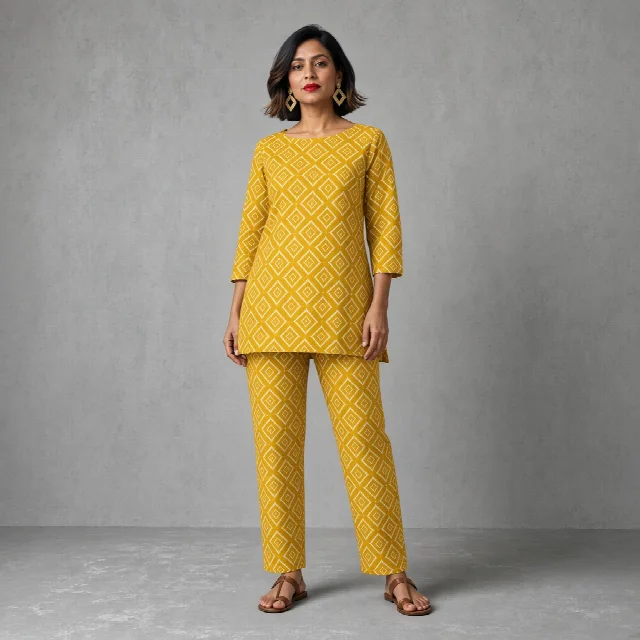 Indigo Geometric Tunic Co-ord Set thumbnail