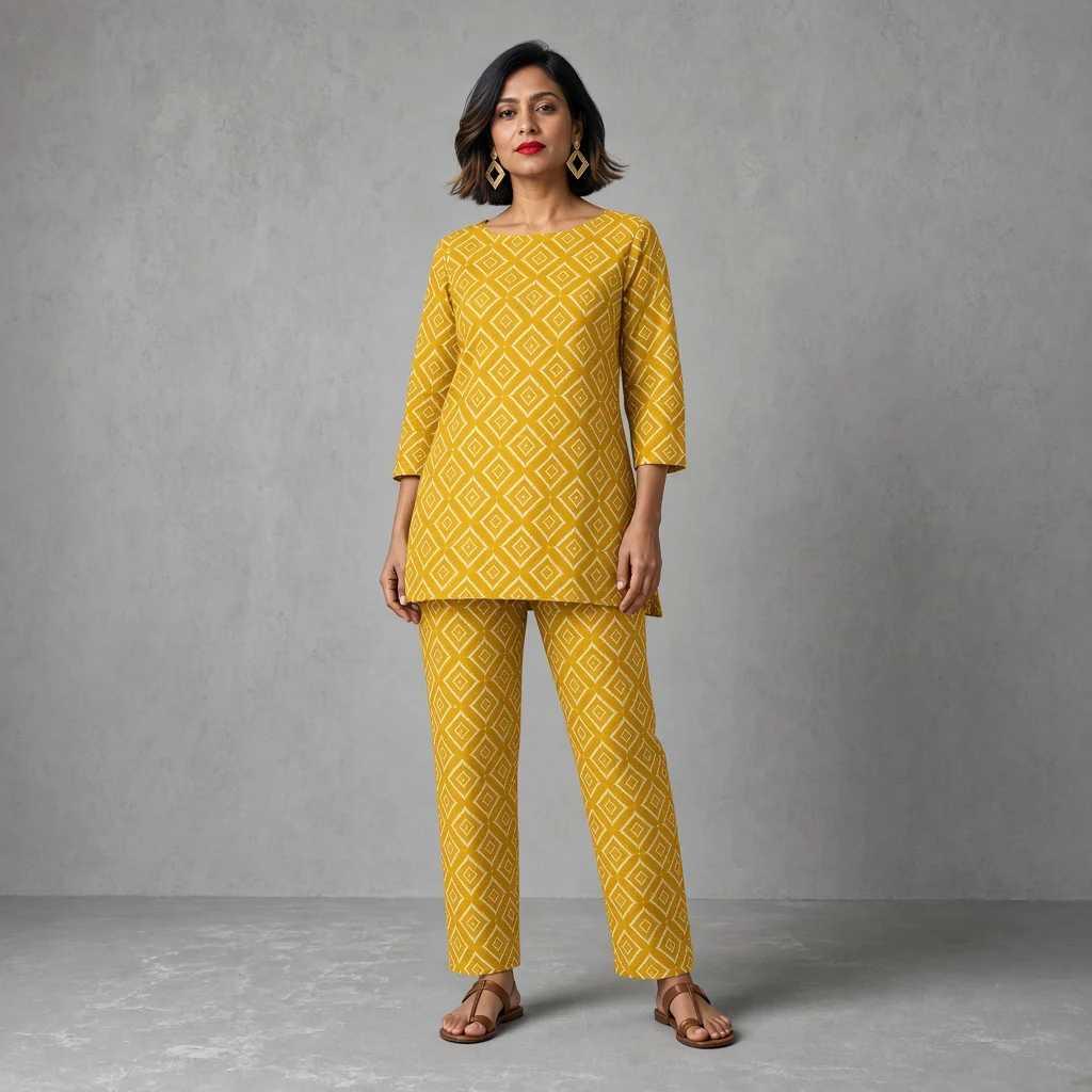Indigo Geometric Tunic Co-ord Set