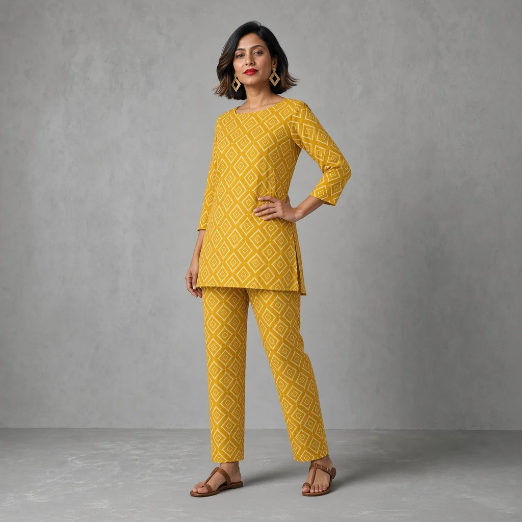 Indigo Geometric Tunic Co-ord Set
