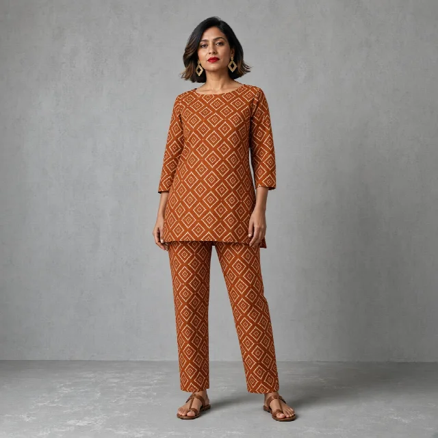 Indigo Geometric Tunic Co-ord Set thumbnail