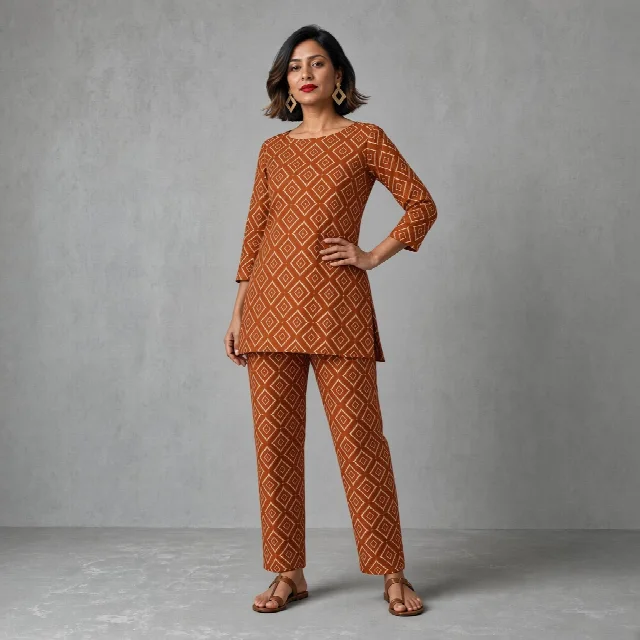 Indigo Geometric Tunic Co-ord Set thumbnail
