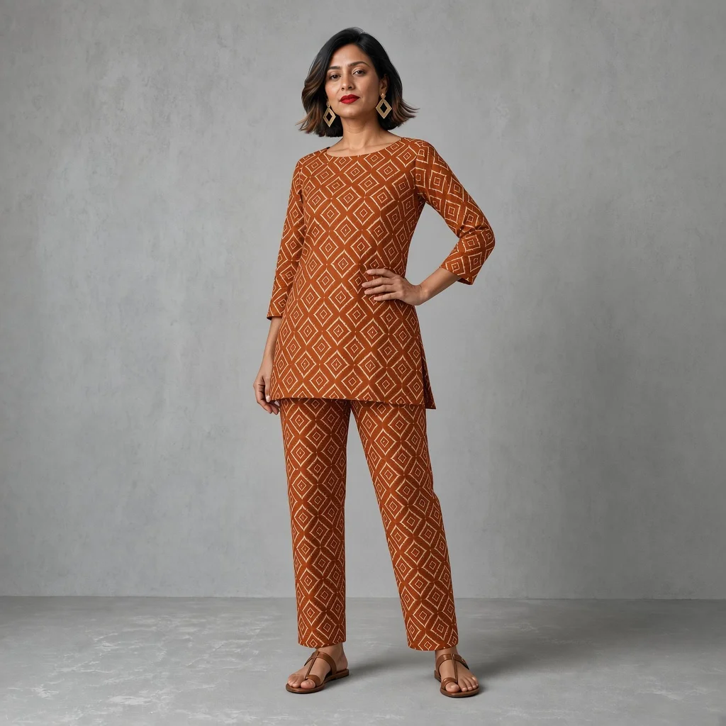 Indigo Geometric Tunic Co-ord Set
