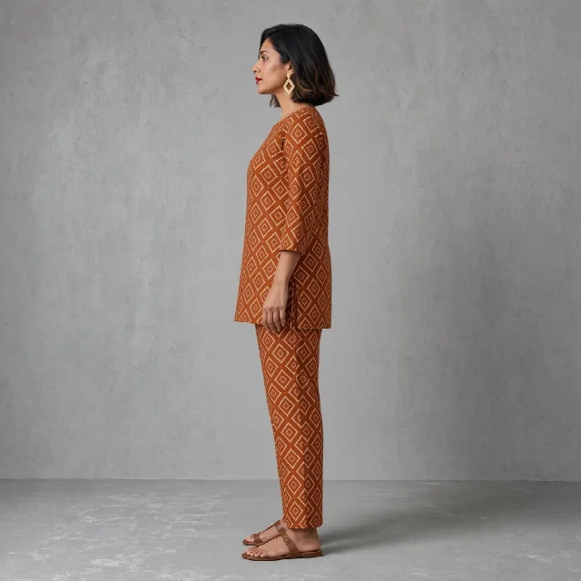 Indigo Geometric Tunic Co-ord Set thumbnail