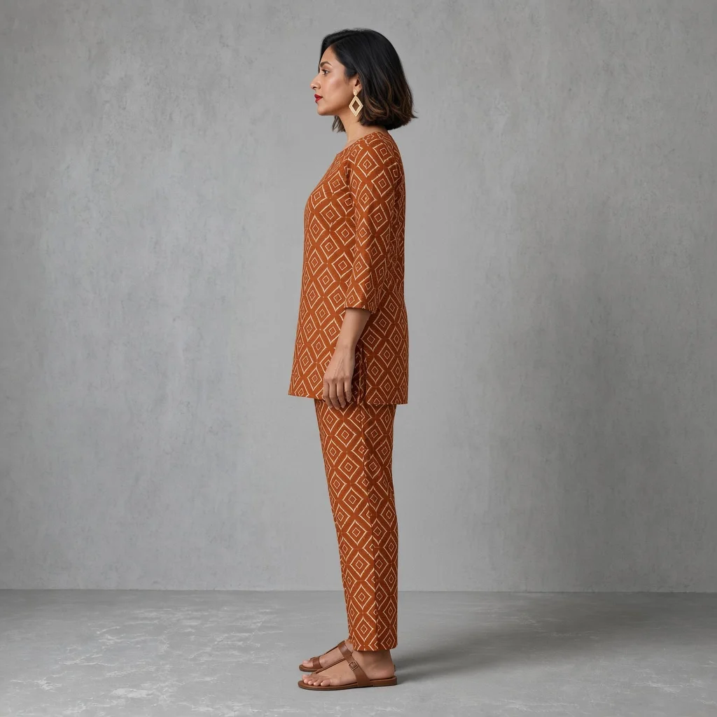 Indigo Geometric Tunic Co-ord Set