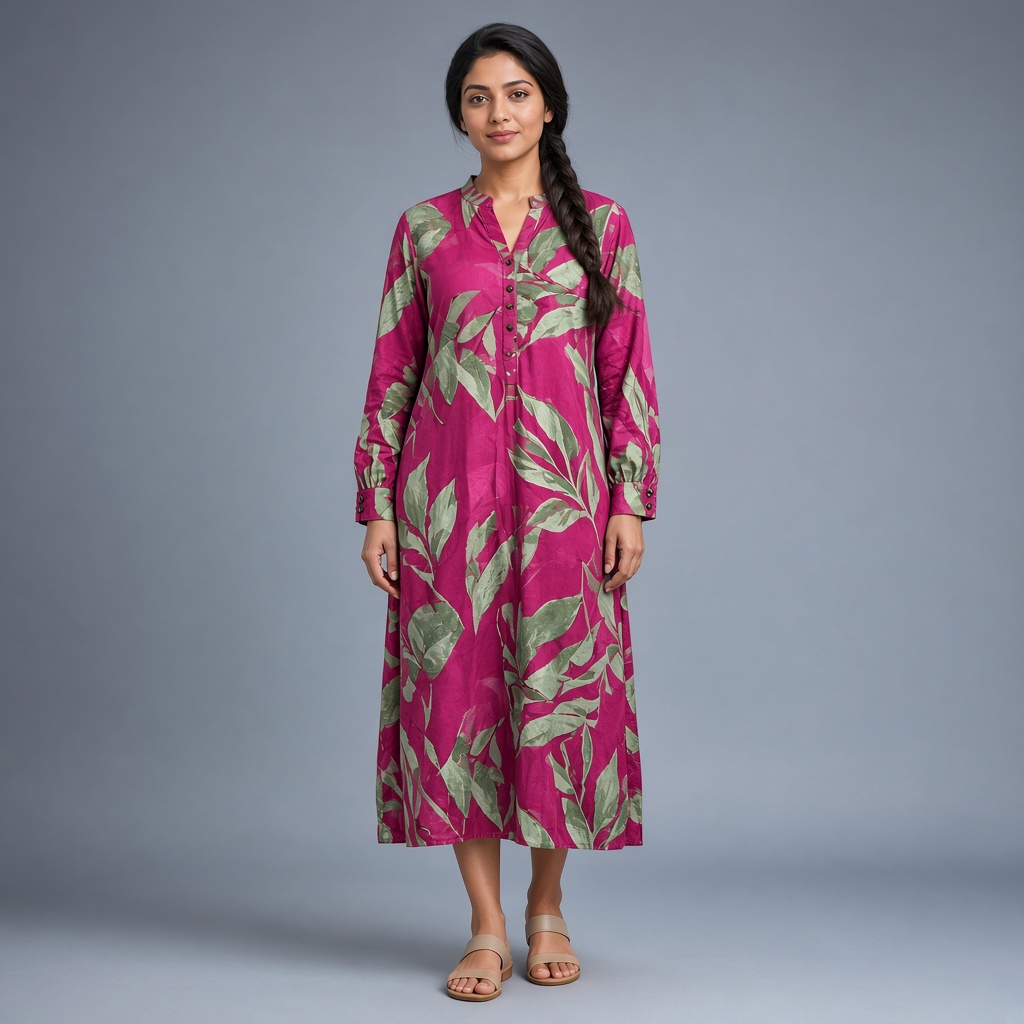 Long Leaf-Print Rayon Kurti