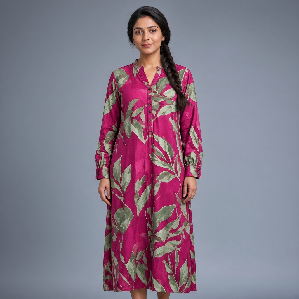 Long Leaf-Print Rayon Kurti