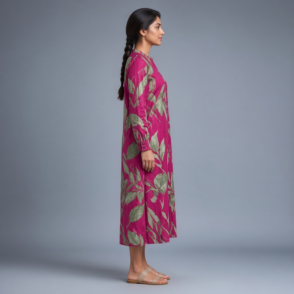 Long Leaf-Print Rayon Kurti
