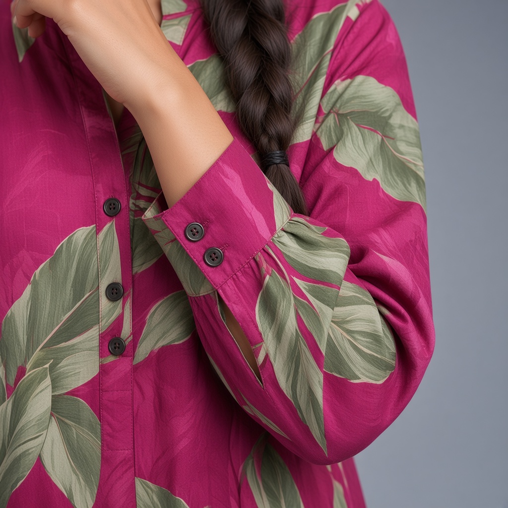 Long Leaf-Print Rayon Kurti