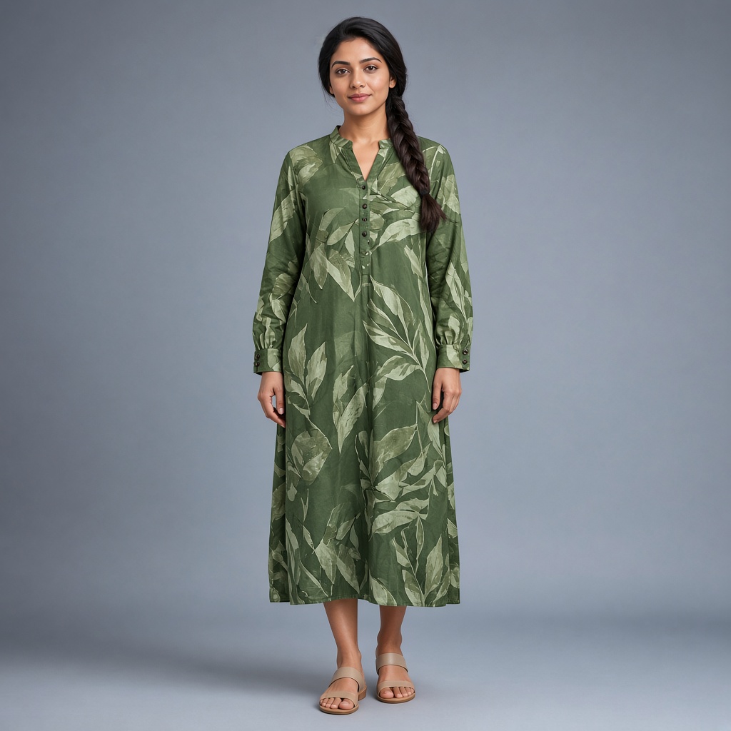Long Leaf-Print Rayon Kurti
