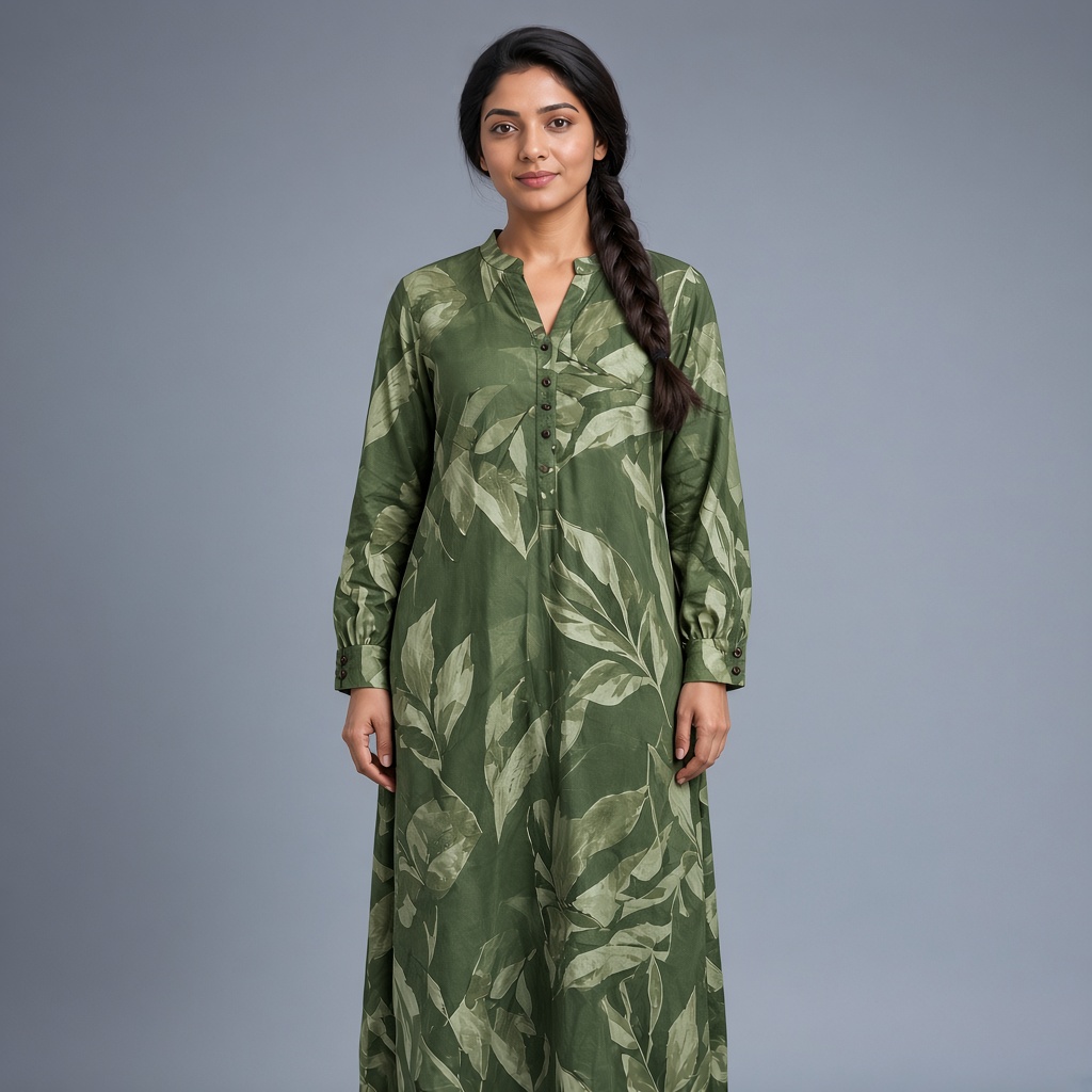 Long Leaf-Print Rayon Kurti