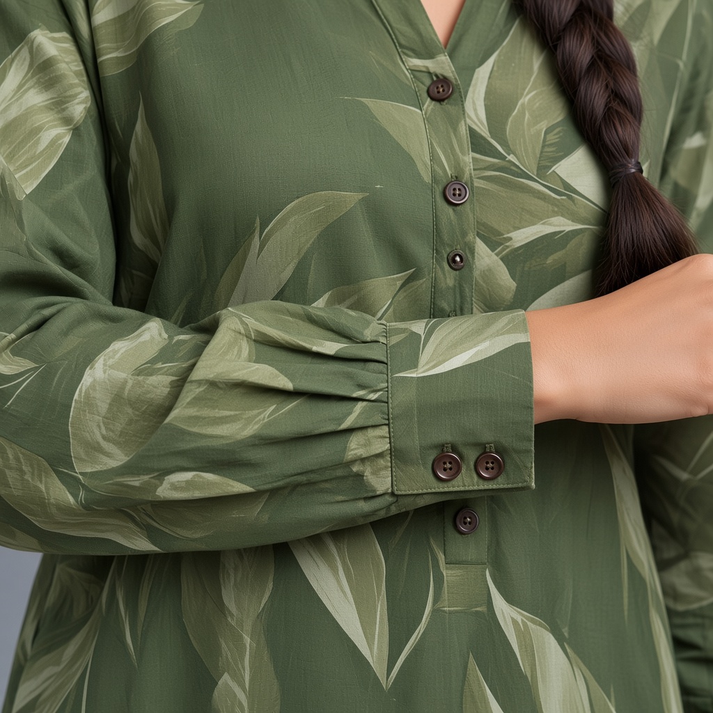 Long Leaf-Print Rayon Kurti