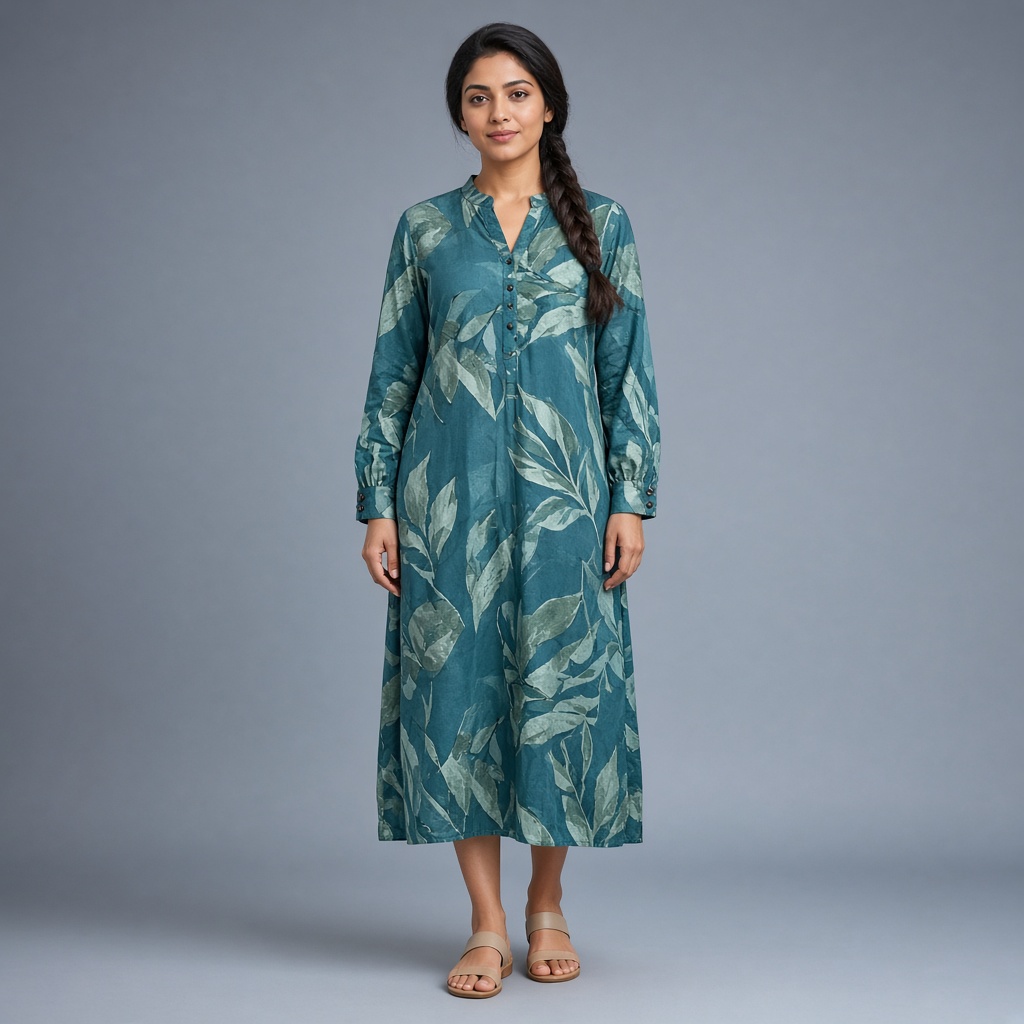 Long Leaf-Print Rayon Kurti
