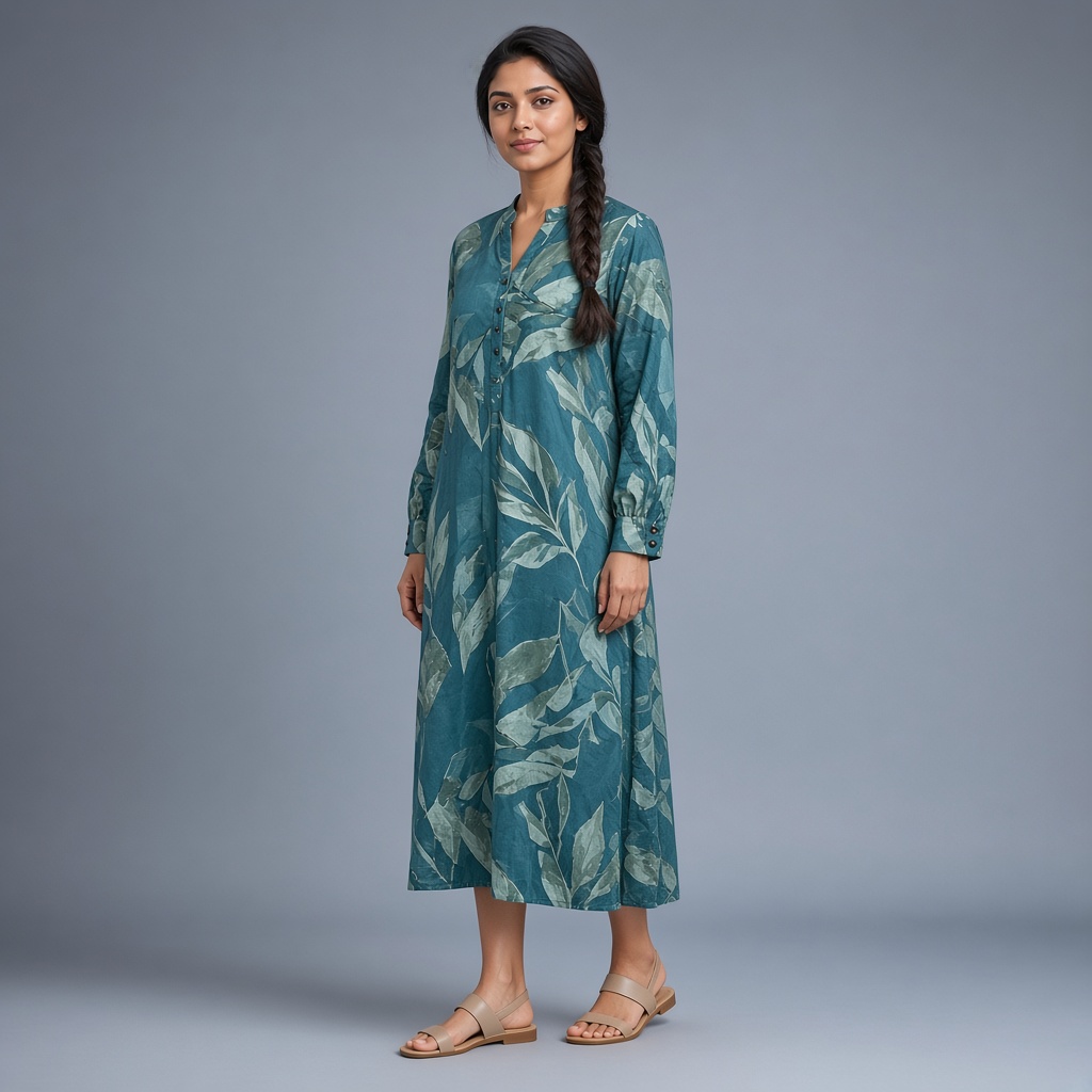 Long Leaf-Print Rayon Kurti