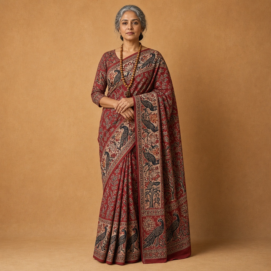 Madder Kalamkari Saree
