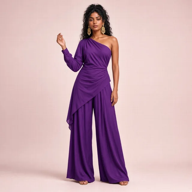 Magenta Asymmetric Indo-Western Co-ord Set