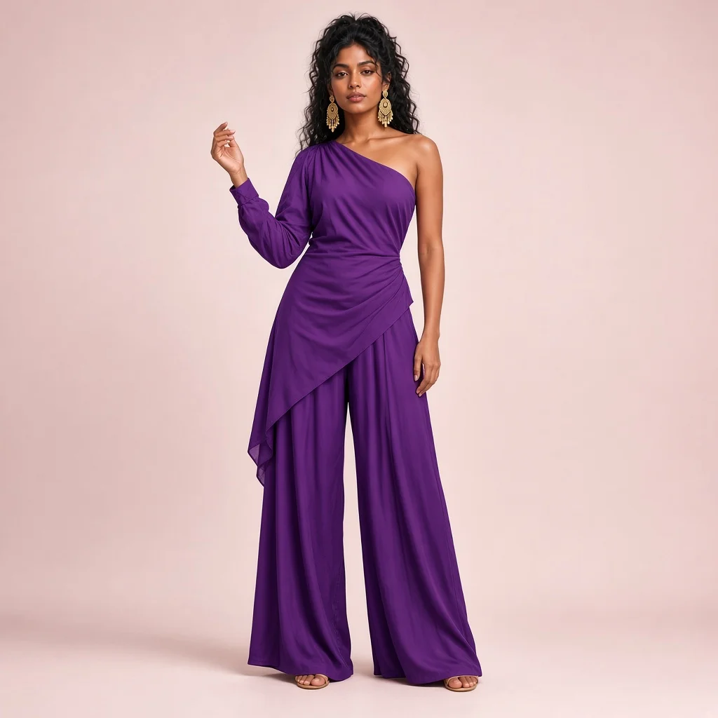 Magenta Asymmetric Indo-Western Co-ord Set