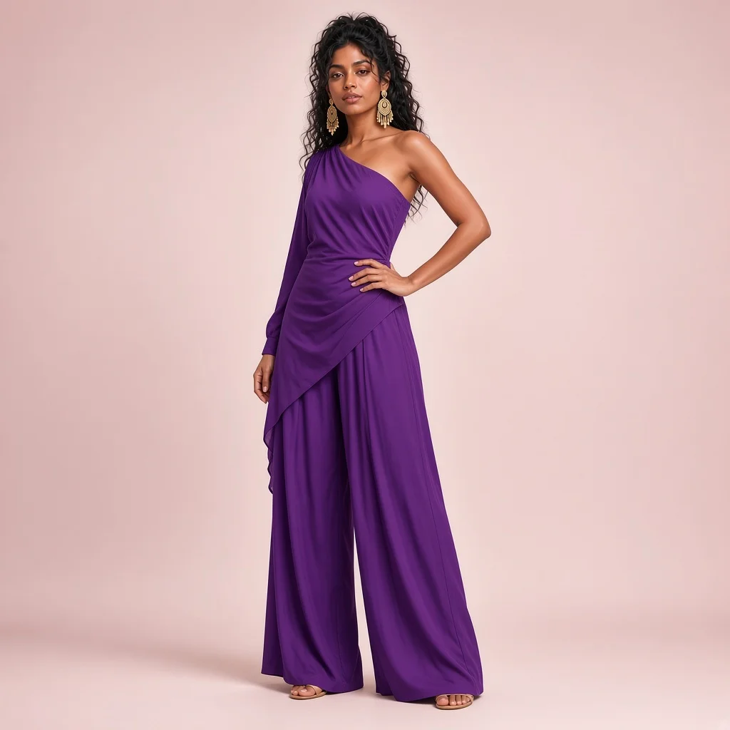 Magenta Asymmetric Indo-Western Co-ord Set