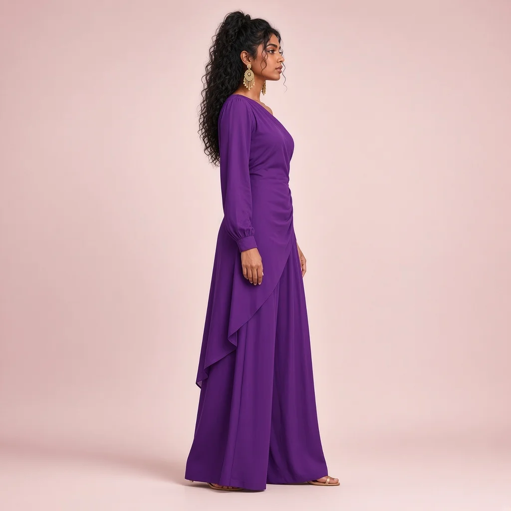 Magenta Asymmetric Indo-Western Co-ord Set