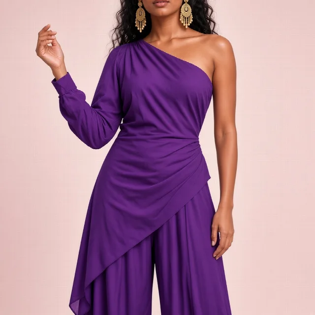 Magenta Asymmetric Indo-Western Co-ord Set