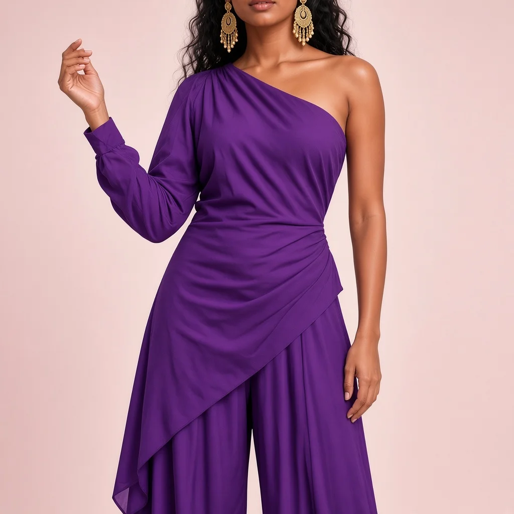 Magenta Asymmetric Indo-Western Co-ord Set