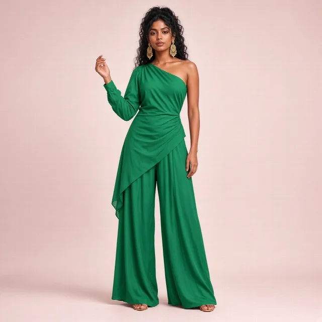 Magenta Asymmetric Indo-Western Co-ord Set thumbnail