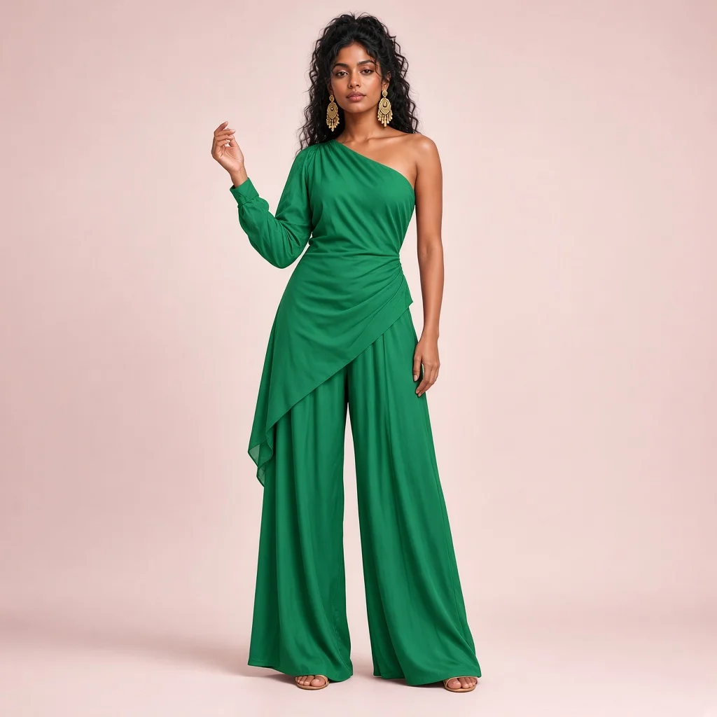 Magenta Asymmetric Indo-Western Co-ord Set