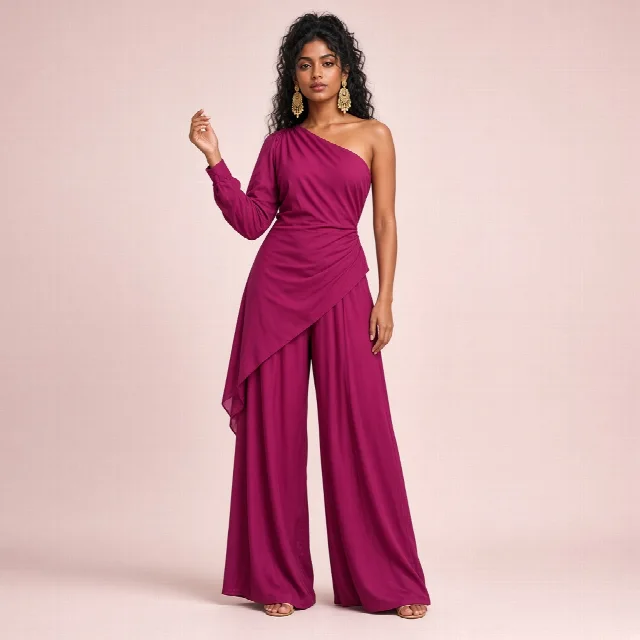 Magenta Asymmetric Indo-Western Co-ord Set