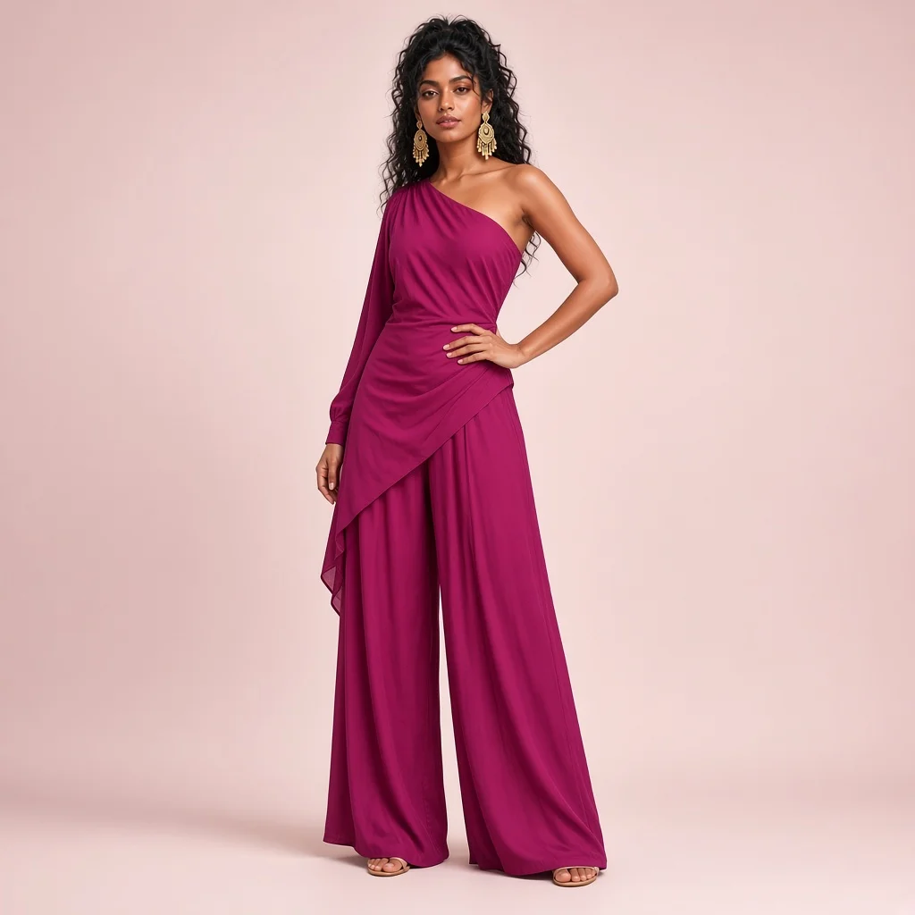 Magenta Asymmetric Indo-Western Co-ord Set