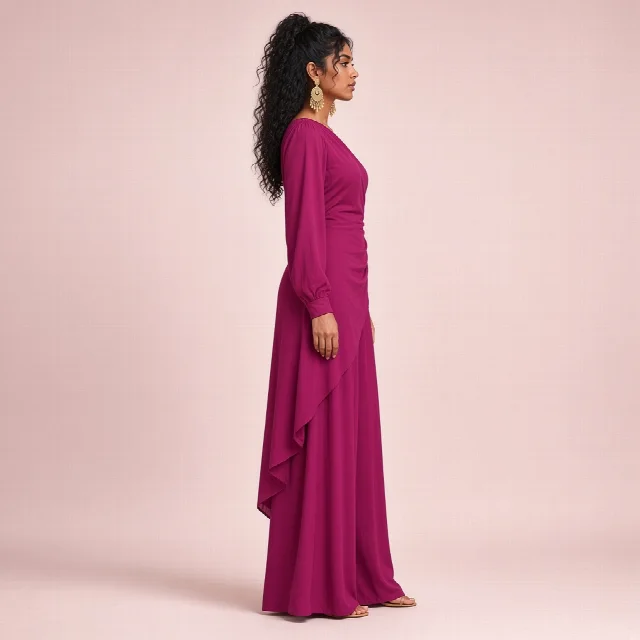 Magenta Asymmetric Indo-Western Co-ord Set