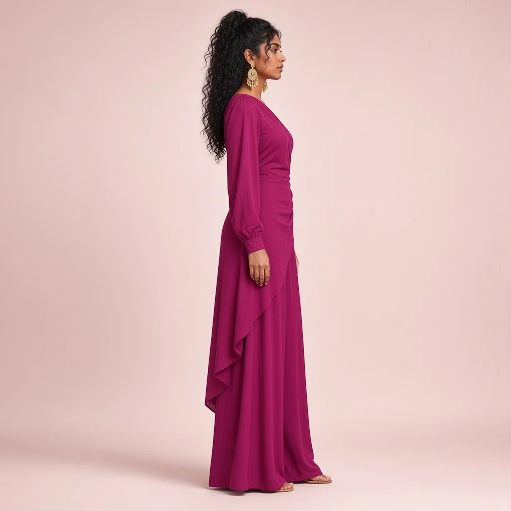 Magenta Asymmetric Indo-Western Co-ord Set