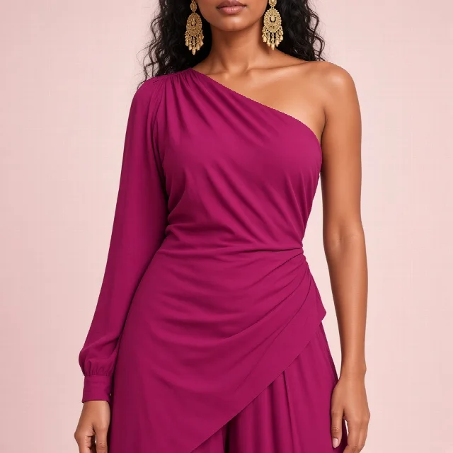 Magenta Asymmetric Indo-Western Co-ord Set