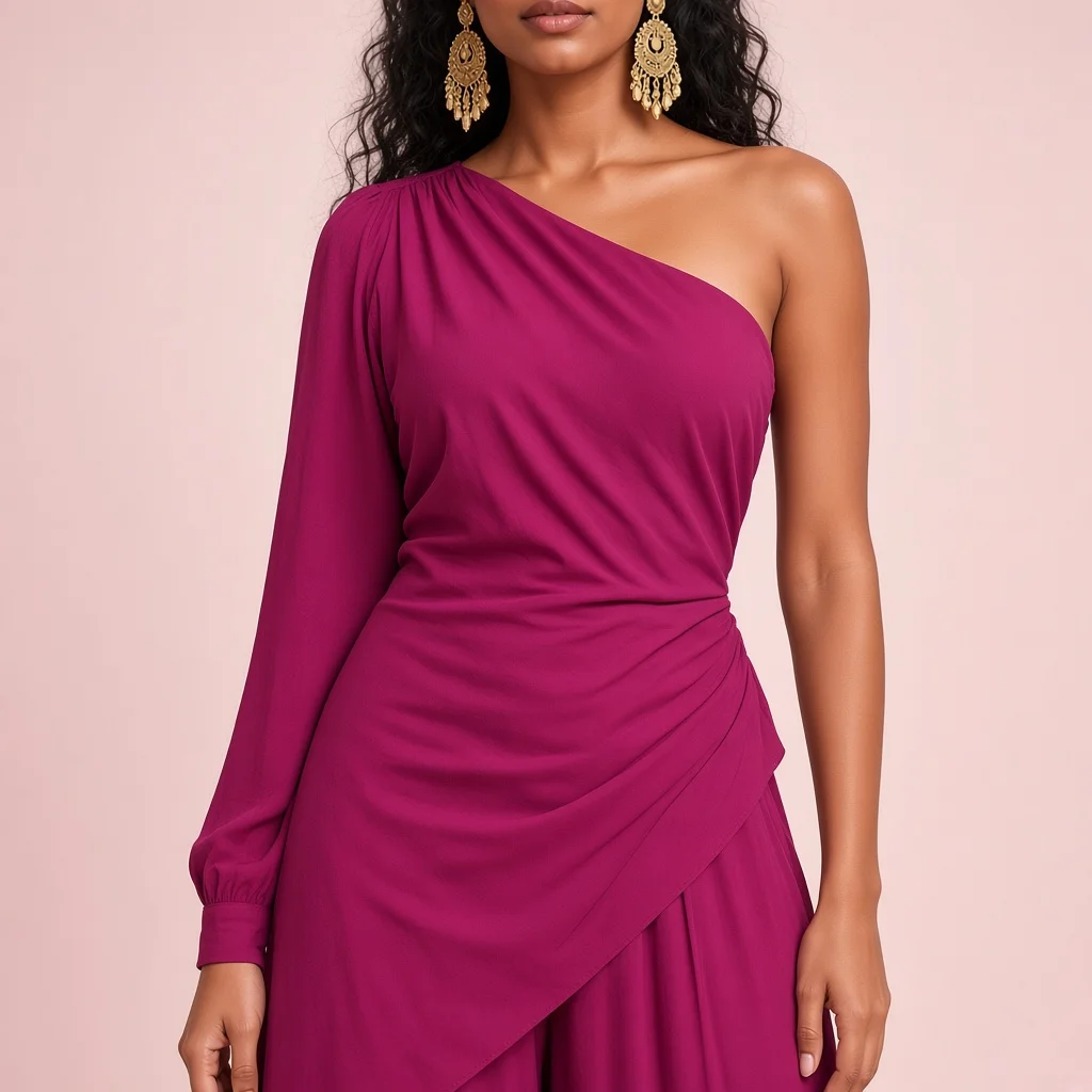 Magenta Asymmetric Indo-Western Co-ord Set
