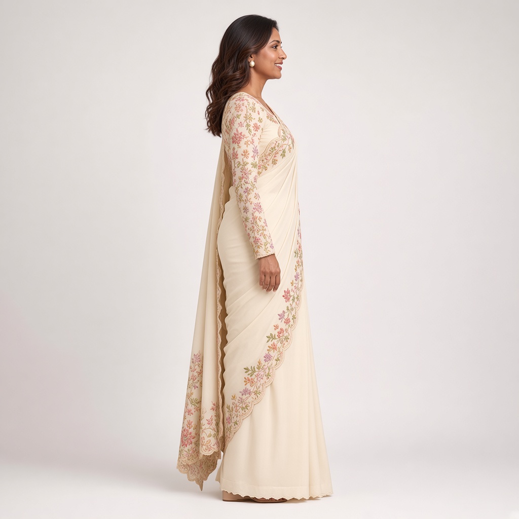 Magenta Georgette Thread Saree