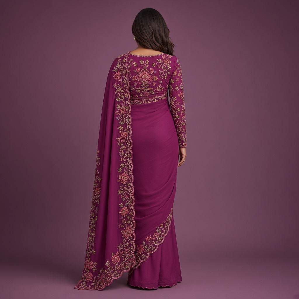 Magenta Georgette Thread Saree