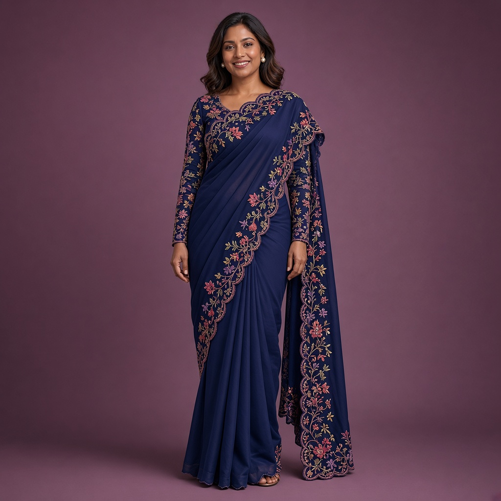 Magenta Georgette Thread Saree