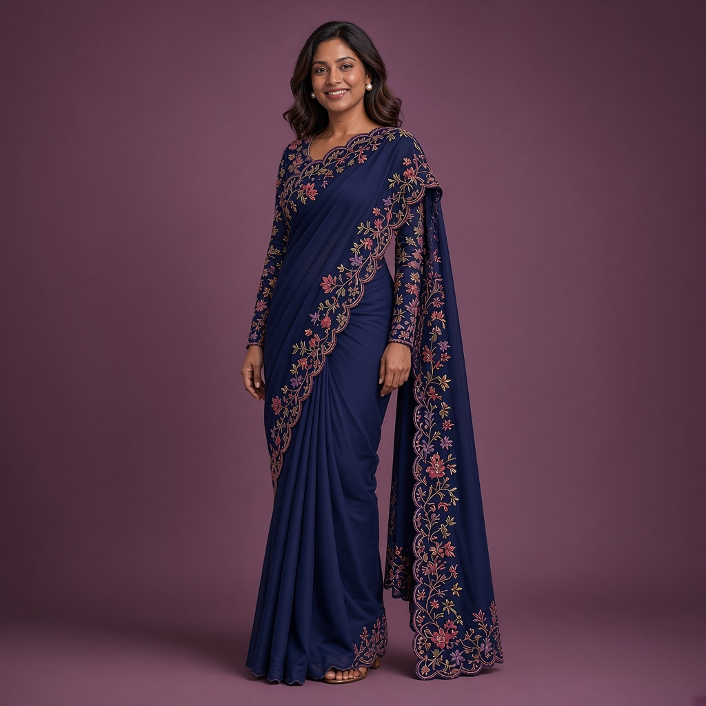 Magenta Georgette Thread Saree