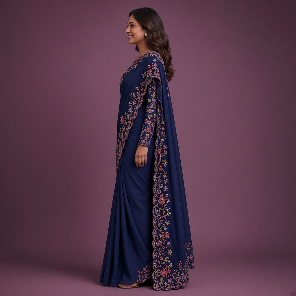 Magenta Georgette Thread Saree