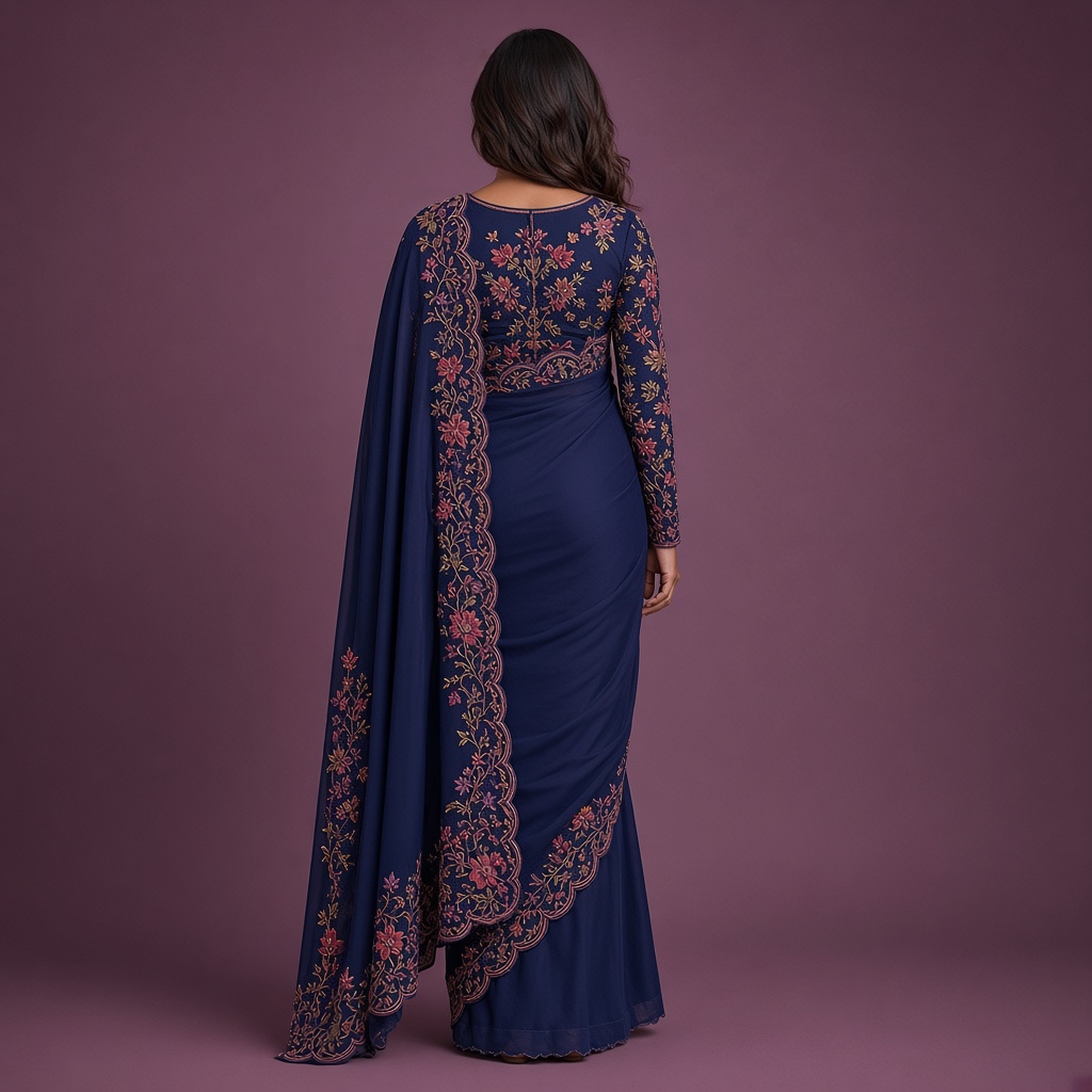 Magenta Georgette Thread Saree